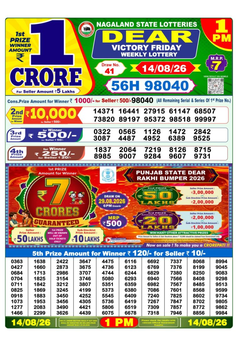 Lottery Sambad West Bengal 1PM Result 14-08-2026