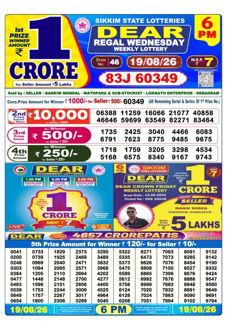 Lottery Result West Bengal 6PM 19-08-2026