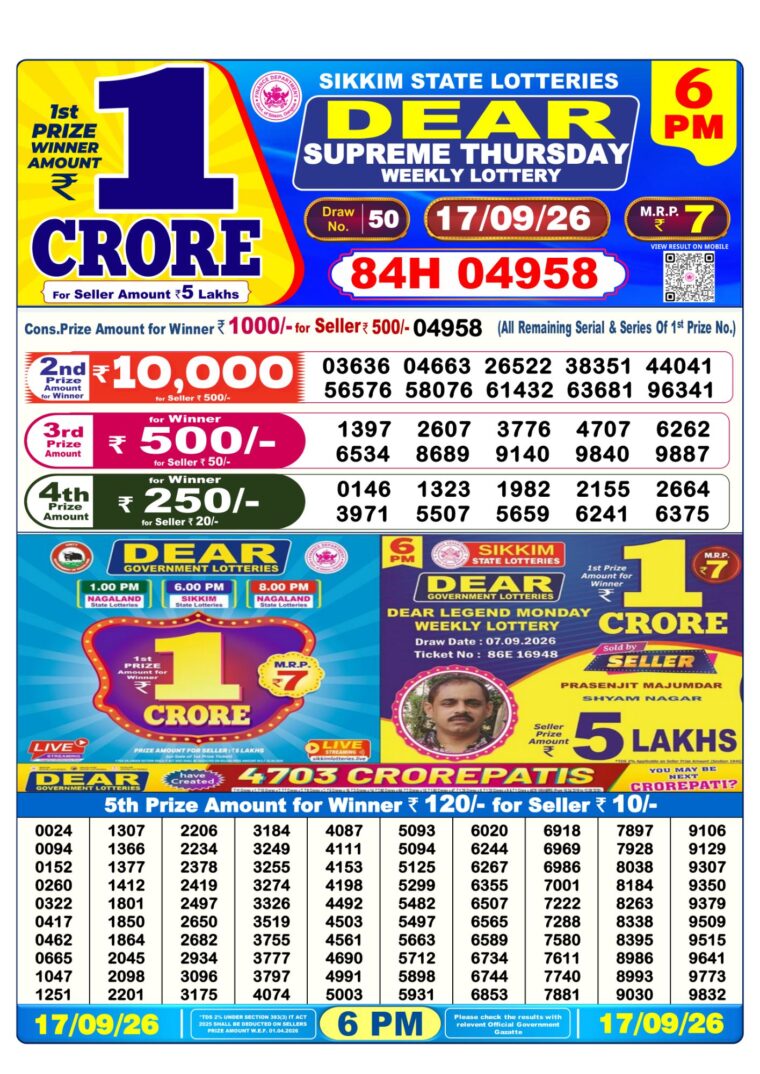 West Bengal Lottery Sambad 6PM 17-09-2026