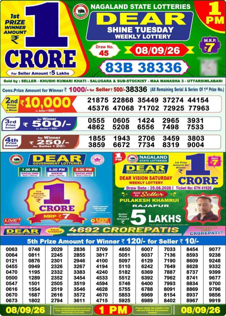 Lottery Sambad West Bengal 1PM Result 08-09-2026