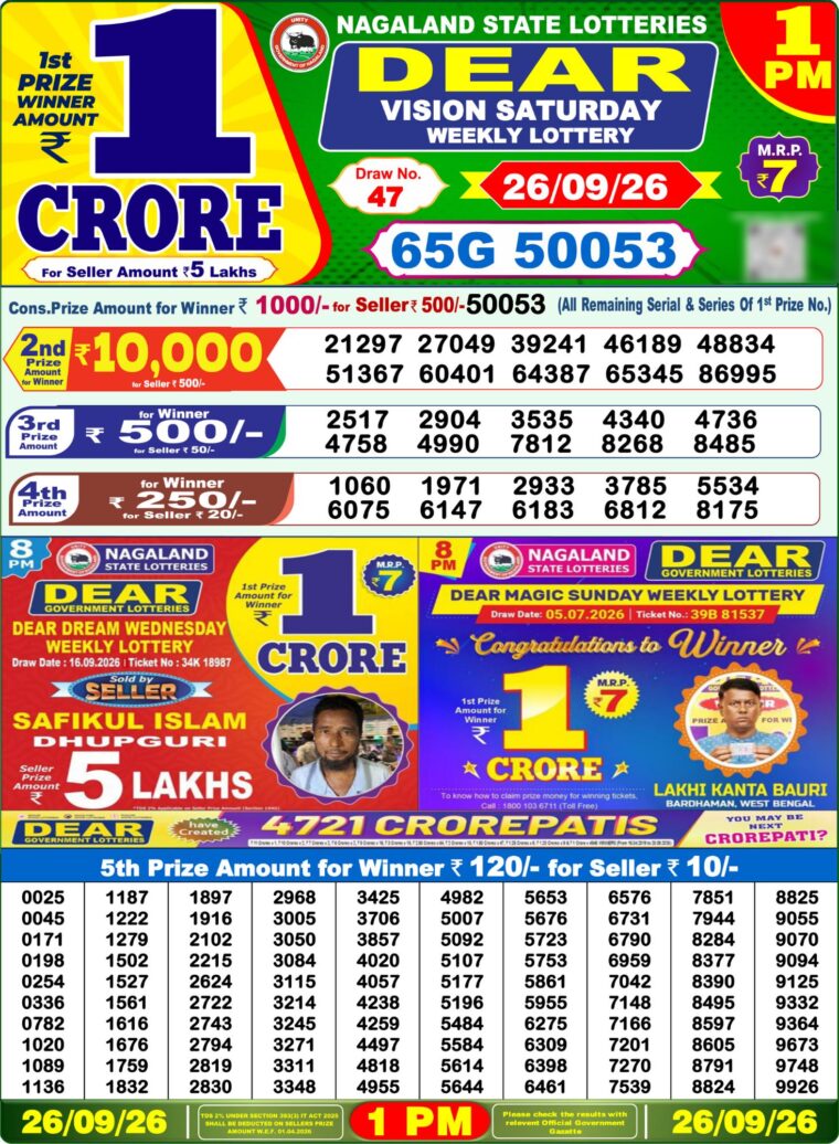 Lottery Sambad West Bengal 1PM Result 26-09-2026