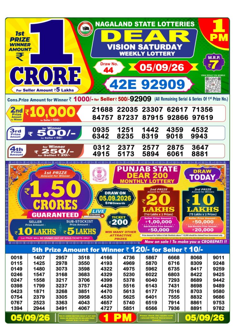 Lottery Sambad West Bengal 1PM Result 05-09-2026